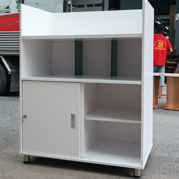 Tủ hồ sơ văn phòng màu trắng, gỗ công nghiệp nhiều ngăn, cửa lùa có khóa
