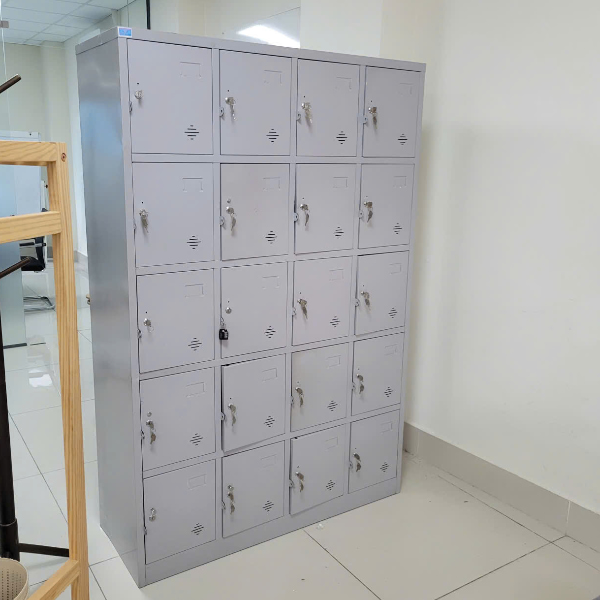 Tủ sắt văn phòng 20 ngăn màu xám ghi, hàng thanh lý giá rẻ, có khóa riêng biệt