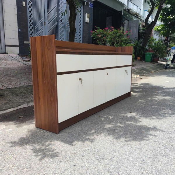 Tủ gỗ văn phòng 1m8 x 85 x 30cm nhiều ngăn có khóa, màu nâu phối trắng sang trọng