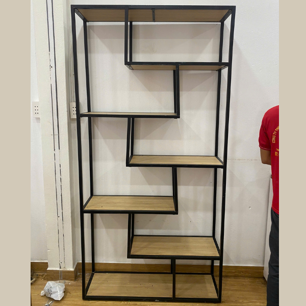 Kệ sắt trưng bày khung hộp sơn tĩnh điện, mặt gỗ công nghiệp phủ Melamine, thiết kế phân tầng hiện đại