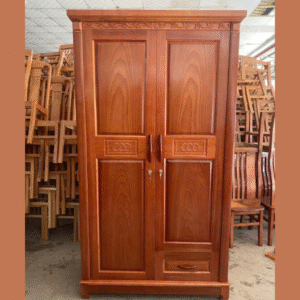 Tủ quần áo gỗ Xoan Đào 2 cánh mới, vân gỗ tự nhiên đỏ nâu sang trọng